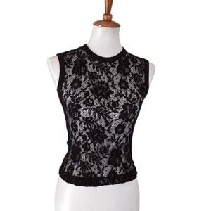 Y2K Sheer Black Lace Top | Vintage Sleeveless Stretch Mesh Tank - Rare find